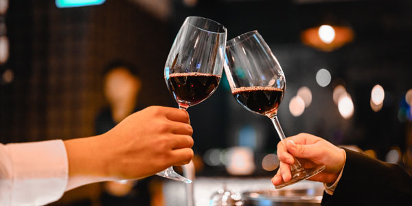 Two Bartender Enjoying Of Cheers Glass Of Wine For Wine Tasting Event In A Restaurant At Sunset. Bartender, Tasting, Dinner, Wine, Beverage, Dinner Concept.